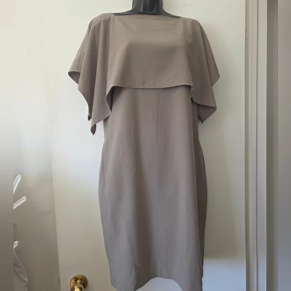 Chic Calvin Klein Olive Cape Dress - Picture 2 of 7